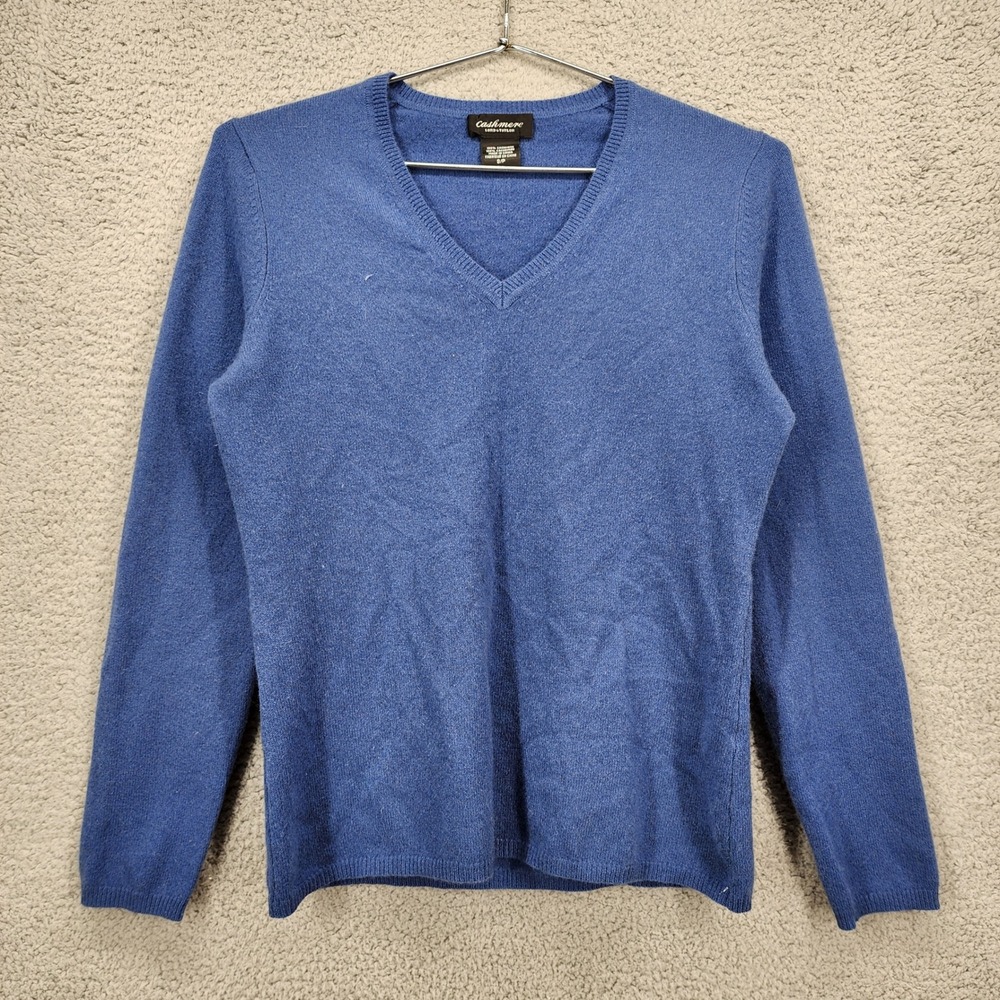 Lord &‎ Taylor Cashmere V-Neck Sweater Womens Small Blue Long Sleeve Knit Top